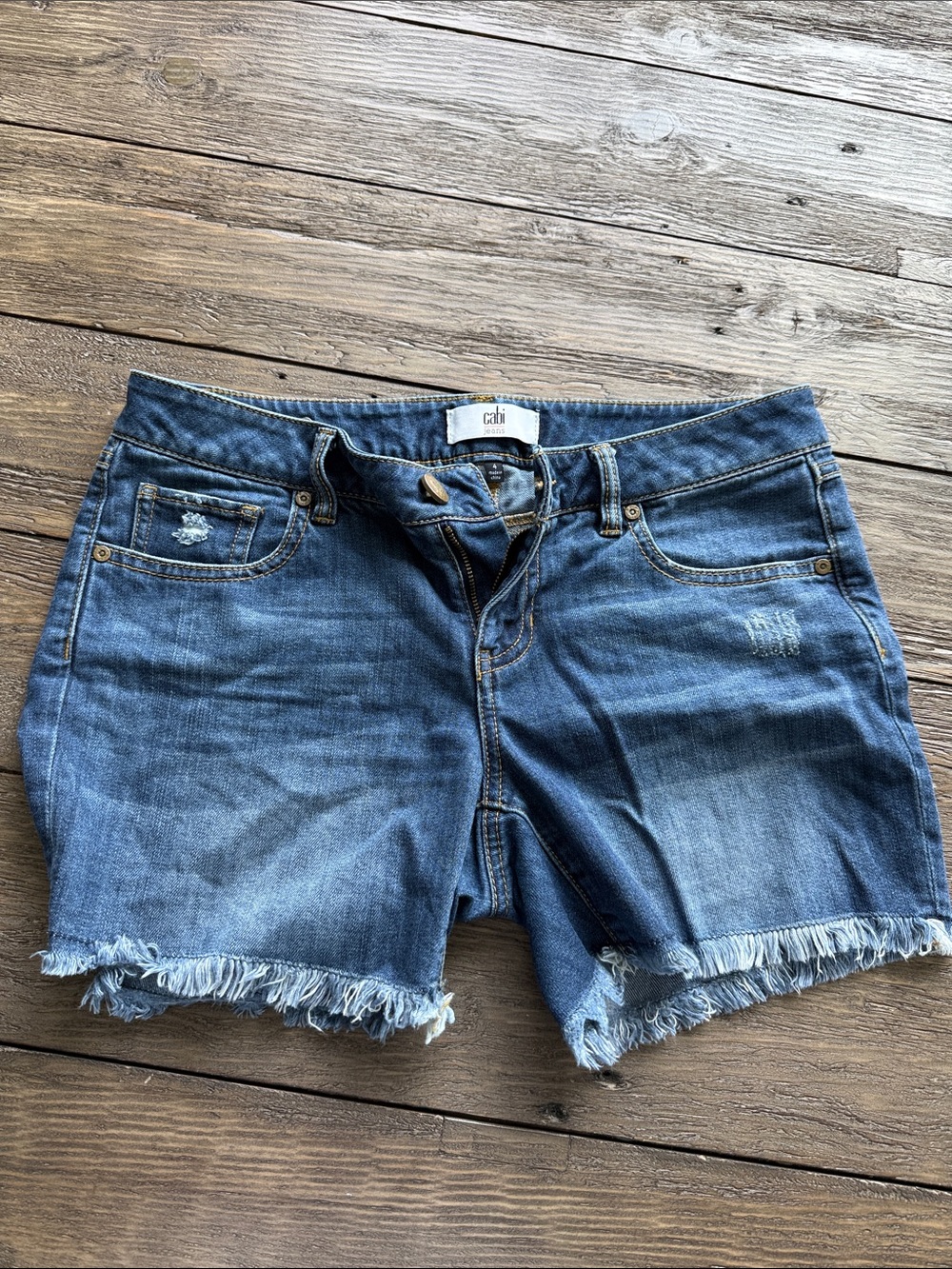 CAbi Women's Medium Blue Frayed Hem Denim Shorts